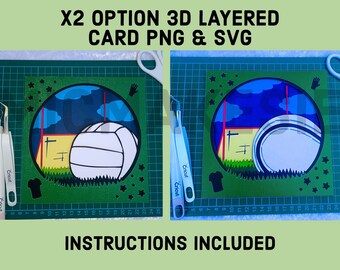 Tarjeta de fútbol gaélico y hurling GAA 3D con marco en capas, archivos SVG, PNG y Cricut