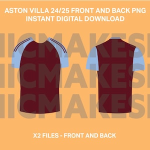 Aston Villa 24/25 Trikot png vorne und hinten sofortiger digitaler Download keine Patenschaften Fußball Cricut Dateien