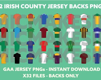 32 camisetas del condado irlandés GAA (solo espaldas) PNG descarga instantánea Cricut Silhouette