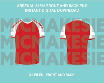 Arsenal 25/26 jersey png front and back instant digital download no sponsorships football cricut files