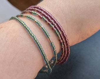 5 pulseras con cuentas de apilamiento Miyuki 11/0 Turquesa, Magenta y Oro