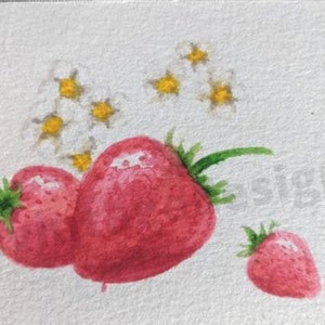 Original Framed Mini Strawberry Watercolor, 3x4