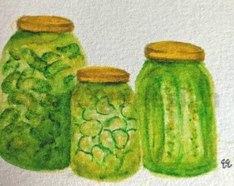 Original enmarcado Mini Pickles Acuarela, 3x4