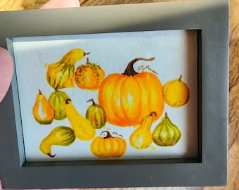 Calabazas y Calabazas Originales Enmarcadas Mini Acuarela