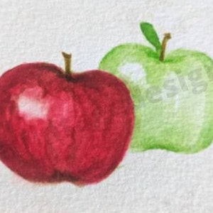 Originale Incorniciato Mini Apple Acquerello, 3x4
