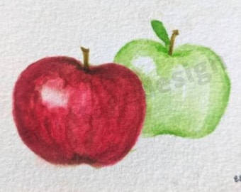 Original enmarcado Mini Acuarela de manzana, 3x4