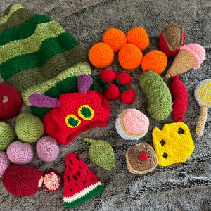 The Very Hungry Caterpillar Crochet, Toddler Play Set, Crochet Montessori Toy, Hungry Caterpillar Eating Toy