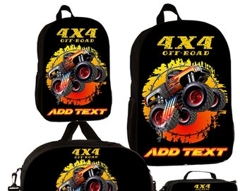 Personalized Full Color Kids Backpacks / Lunch Bag / Duffel Bag - Monster Truck