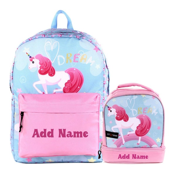 Personalized School Backpack or Lunch Bag - Aqua Unicorn