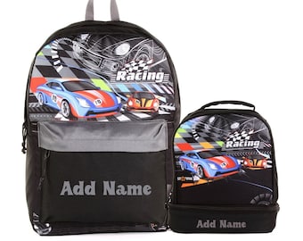 Personalized School Backpack or Lunch Bag - Racing