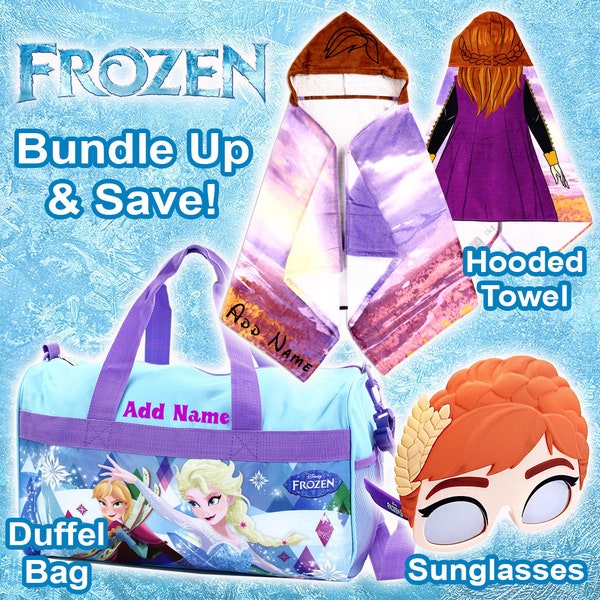 Frozen Anna Personalized 3-Piece Gift Bundle set. Includes Personalized Duffel Bag, Personalized Hooded Towel and Sunglasses