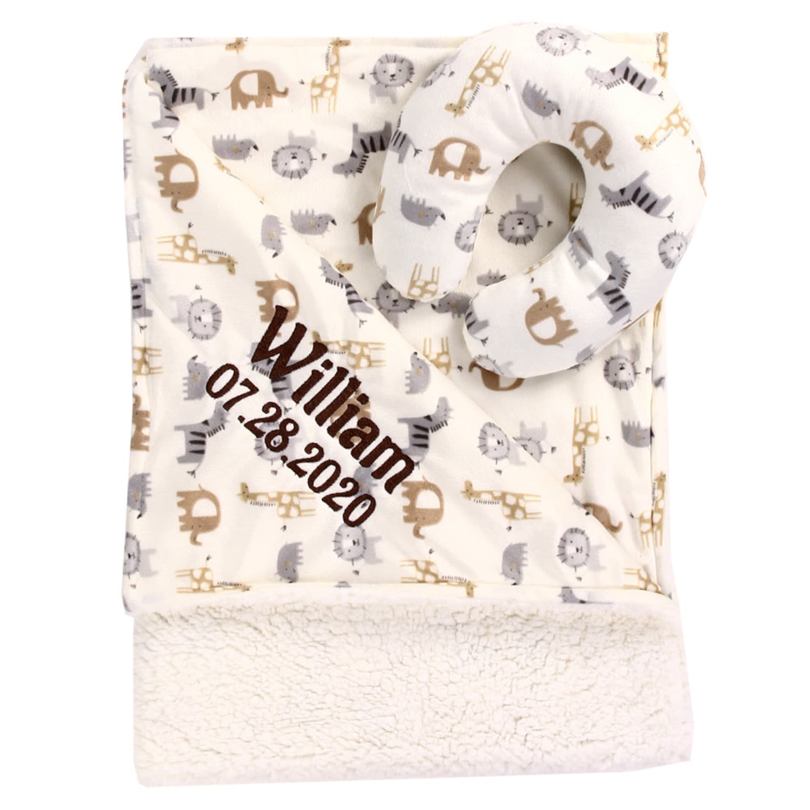 Personalized Plush Baby Blanket with Headrest Safari Animals Etsy