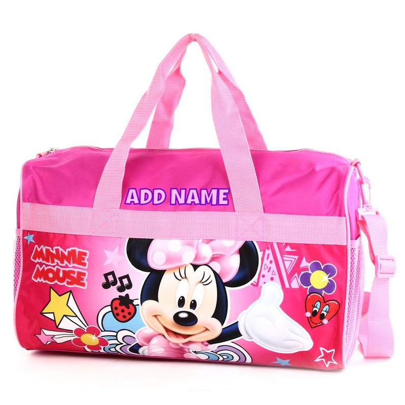 Personalized Duffel Bag for Kids - Travel, Sleepover Overnight Bag Featuring Disney Minnie Mouse Outline Embroidery