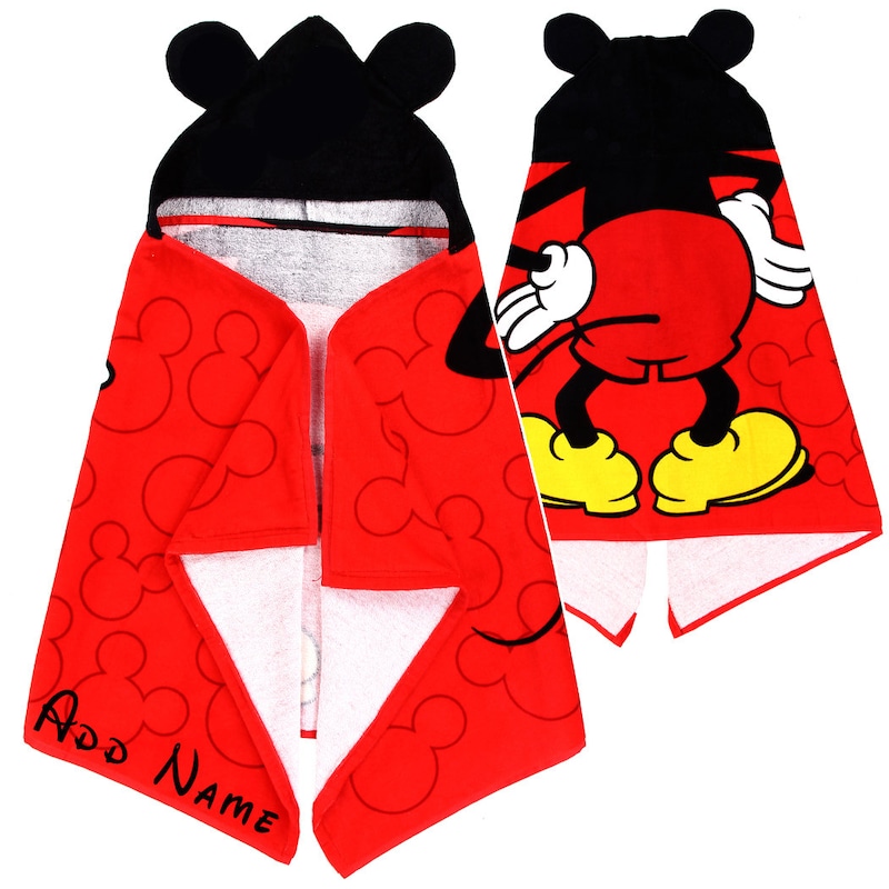 Babyhug Interlock Knit Hooded Bath Towel with Mickey Mouse Graphics L 76 x B 36 cm Pack of 2 - Red & White