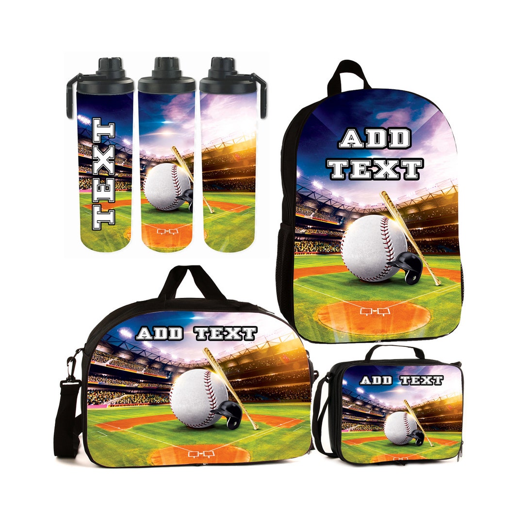 Personalized Baseball Backpacks, Lunch Bags, Duffel Bags, or Water