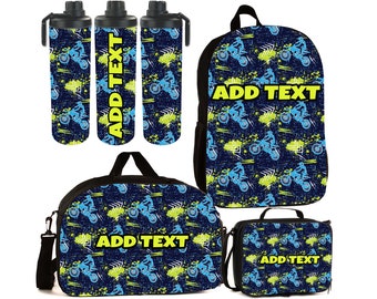 Personalized Motocross Backpacks, Lunch Bags, Duffel Bags, or Water Bottles
