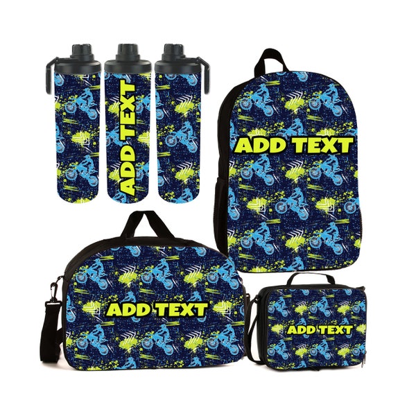 Personalized Motocross Backpacks, Lunch Bags, Duffel Bags, or Water Bottles