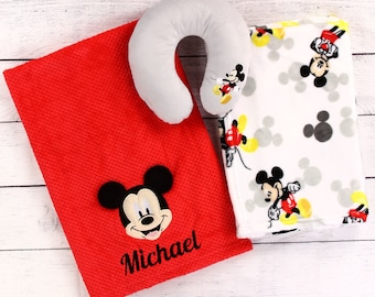 Personalisierte Disney Babydecke 3-teiliges Geschenkset - Mickey Mouse Baby Shower 1. Geburtstag