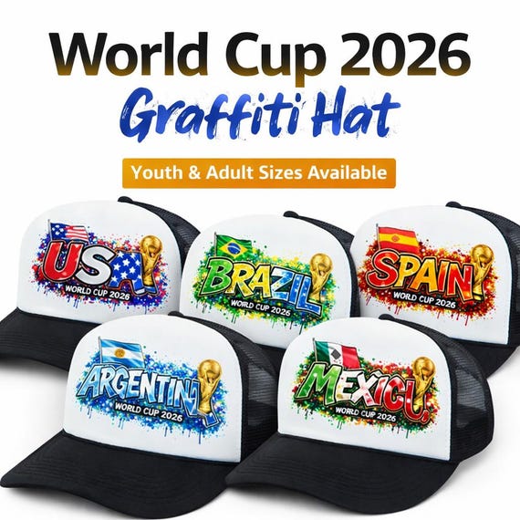 World Cup 2026 Graffiti Soccer Hat | Trucker Cap | Youth & Adult | Choose Your Country | Soccer Fan Gift
