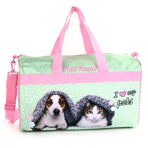 Personalized Duffel Bag for Kids - Travel, Sleepover Overnight Bag Featuring Pets