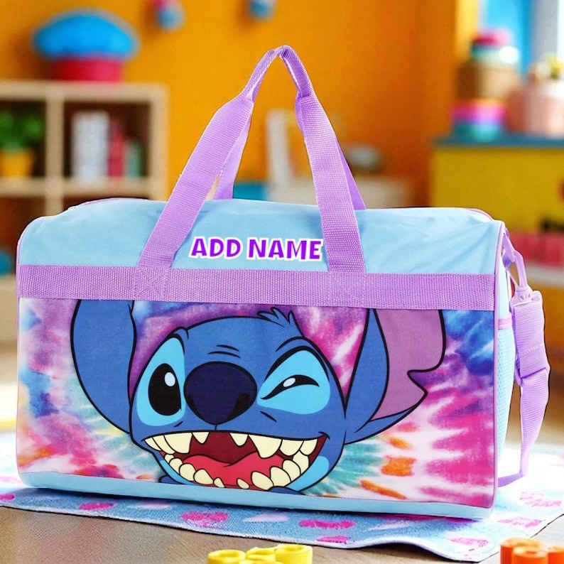 Personalized Duffel Bag for Kids - Travel, Sleepover Overnight Bag Featuring Disney Stitch image 1