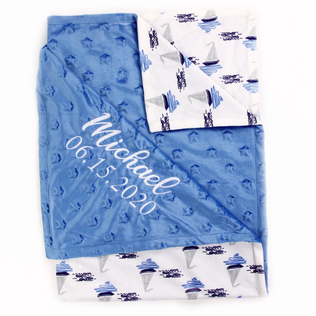 Personalized Baby Blanket Gift for Baby Boy With Sailboats Etsy