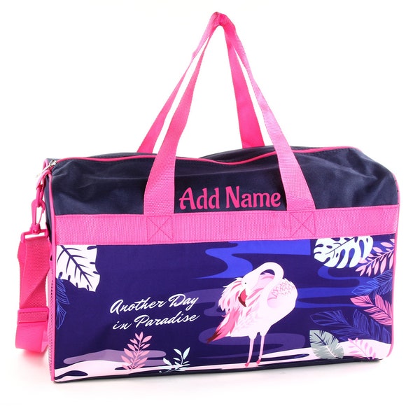 Personalized Duffel Bag for Kids - Travel, Sleepover Overnight Bag Featuring Flamingos