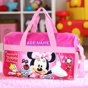 Personalized Duffel Bag for Kids - Travel, Sleepover Overnight Bag Featuring Disney Minnie Mouse image 1