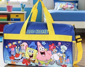 Personalized Duffel Bag for Kids - Travel, Sleepover Overnight Bag Featuring SpongeBob Square Pants