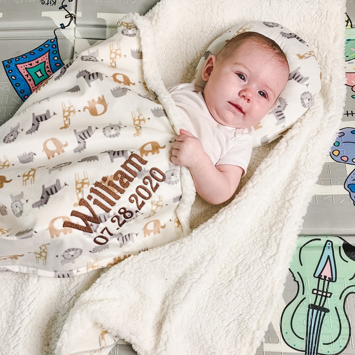 Personalized Plush Baby Blanket with Headrest Safari Animals Etsy