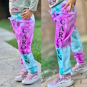 Personalized Tie Dye Joggers for Kids - Fleece Pants with Custom Text