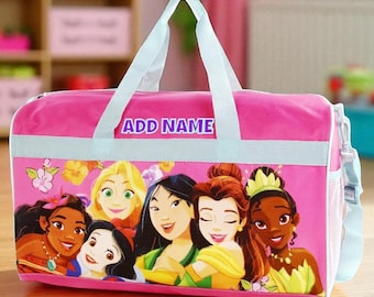 Personalized Duffel Bag for Kids - Travel, Sleepover Overnight Bag Featuring Disney Princesses