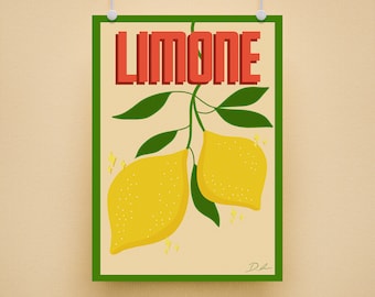 LIMONE Print | Digital Download | Lemon Print | Kitchen Art | Living Room | Bar Cart | Wall Art | Wall Decor | Printable Wall Art Decor
