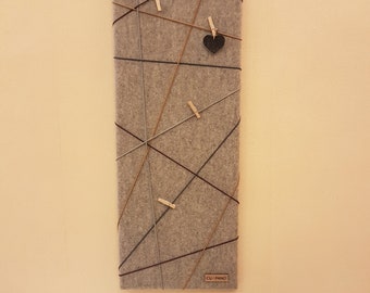 Pin board/memo board 90 x 30 cm: 100% Merino wool felt on wooden stretcher frame + 4 wooden clips / with free tag for scented oil