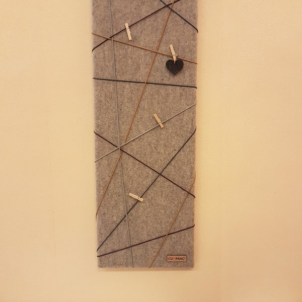 Pinnwand/Memoboard 90 x 30 cm: 100% Merino-Wollfilz auf Holzkeilrahmen + 4 Holzklammern / mit kostenlosem Anhänger für Duftöl