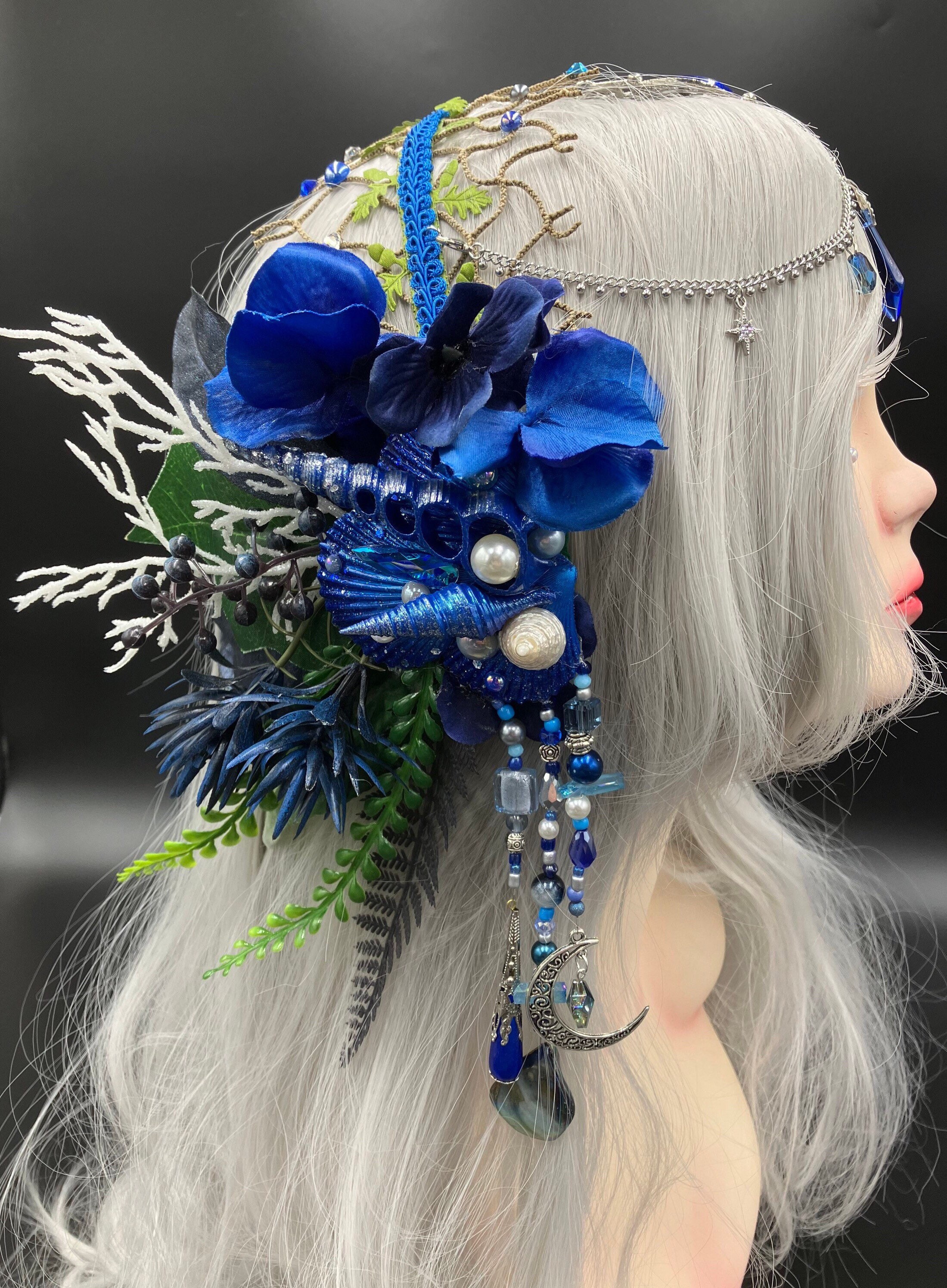 Accessoires Haaraccessoires Haarsieraden Haarkettingen en hoofdversieringen Mermaid Crown Headpiece For Underwater Use Blue White Fantasy Mythical Mystical Fairy Magical 