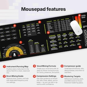 Mixing and Mastering Mousepad – Audio Engineer Cheat Sheet for EQ, Compression, Reverb & More, Perfect for Music Producers and Home Studios image 3