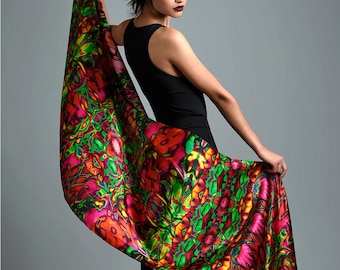 Colorful Floral Mulberry Silk Scarf, Oversized Silk Shawl, Artistic Silk Stole, Made in Italy, Peruvian Inspired Design - LLICLLA by CG