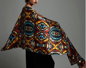 Colorful Geometric Silk Scarf, Oversized Mulberry Silk Shawl, Hand-Rolled Hem, Luxury Silk Stole, Made in Italy, Artistic Wrap MONARCA by CG