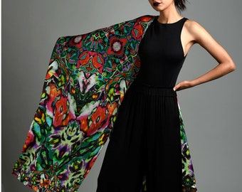 Silk Scarf Wrap, Kaleidoscope Floral Print, 100% Mulberry Silk, Oversized Silk Shawl, Made in Italy – TOSCANA by CG