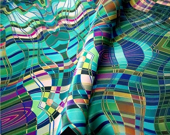 Green Geometric Fabric, Multicolor Abstract Print, Modern Upholstery and Décor Fabric for Chairs, Curtains, Quilting – AIAPAEC by CG