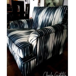 Avant Garde Striped Fabric in Black & White – Original Bold Geometric Print, Artistic Designer Textile for Sofa, Chairs, Curtains – FERRAR