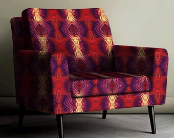 Blue Red Modern Ikat Fabric, Artist Created Designer Upholstery & Home Décor Fabric for Statement Couches, Cushions, Poufs - MASAI
