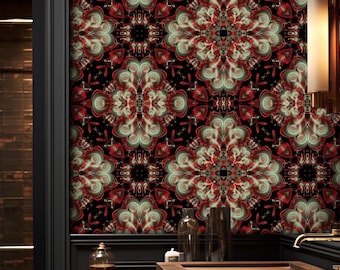 Dark Damask Wallpaper: Modern Baroque Dramatic Wallcovering, Noir Decor Luxury Wallpaper, Peel and Stick, Pre-Pasted  | ANARTIA
