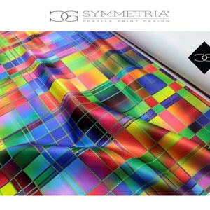 Colorful Geometric Decor Fabric – Multi Colored Checks, Artist Designed Abstract Plaid Print, Modern Fabric for Sofa, Chair, Pillows – OPAL