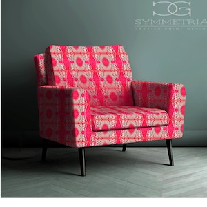 Hot Pink Bohemian Fabric – Fuchsia White Abstract Print, Hindu-Inspired Exotic Fabric for Upholstery, Chairs, Cushions, Curtains –MAHARANI