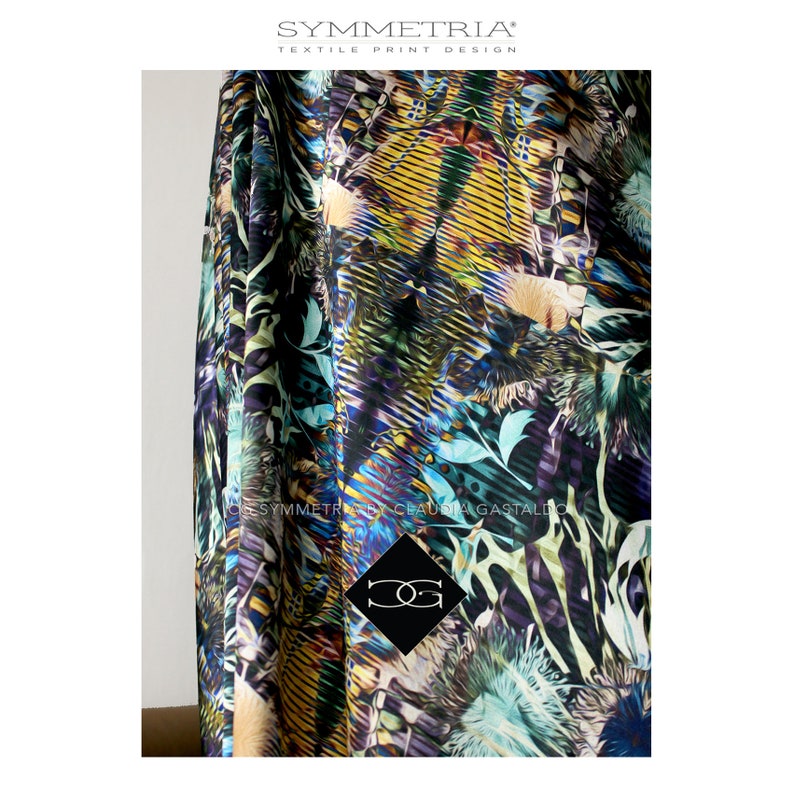 Creative Fashion Printed Satin LilacAqua Apparel Fabric Art Artist Painted Exquisite Floral Charmeuse Designer Fashion /& Decor Fabric
