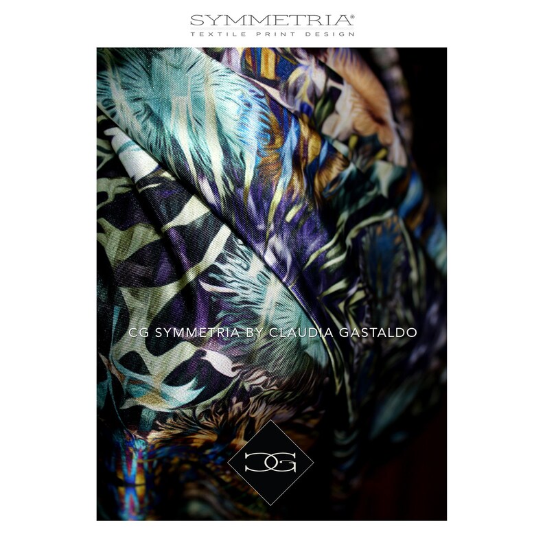 Creative Fashion Printed Satin LilacAqua Apparel Fabric Art Artist Painted Exquisite Floral Charmeuse Designer Fashion /& Decor Fabric