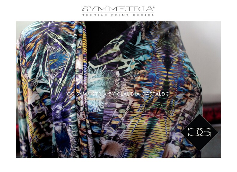 Creative Fashion Printed Satin LilacAqua Apparel Fabric Art Artist Painted Exquisite Floral Charmeuse Designer Fashion /& Decor Fabric