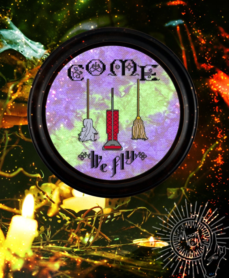 Come we fly, Hocus Pocus cross stitch pattern, Halloween cross stitch pdf, black flame candle, Witch pattern, Halloween pattern, image 8